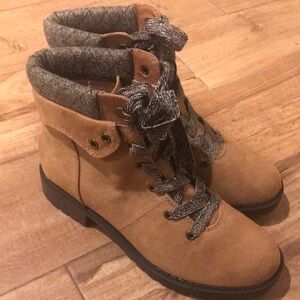 Pop Tan and Gray Combat Boots